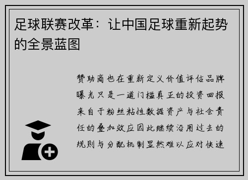 足球联赛改革：让中国足球重新起势的全景蓝图